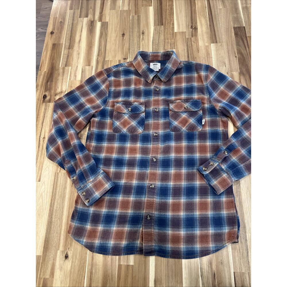 Vans Mens Medium Tailored Fit Flannel Shirt Plaid Button Up Long Sleeve
